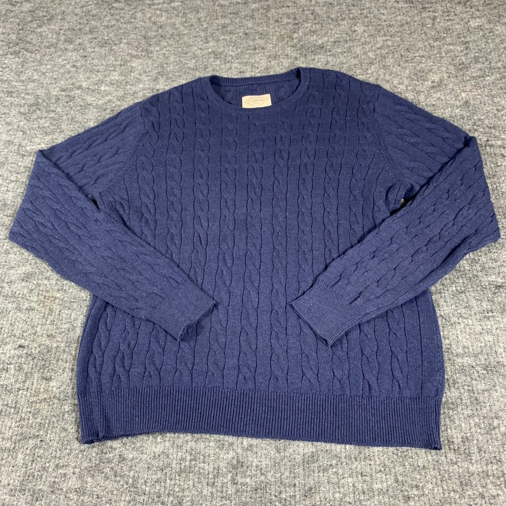 St Johns Bay Sweater Mens XL Blue Cable Knit Cotton Blend Super Soft Pullover